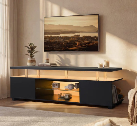 Brand New in Box Black TV Stand, LED TV Stand for Living Room, Entertainment Center with Storage (#210)