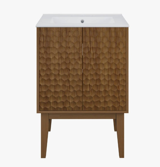 Brand New in Box Bosse 24" Freestanding Bathroom Vanity in Brown Oak with Sink Top (#117)