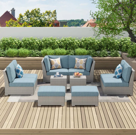 Brand New in Box 8 - Person Wicker / Rattan Outdoor Sectional with Cushions & Pillows (#171)
