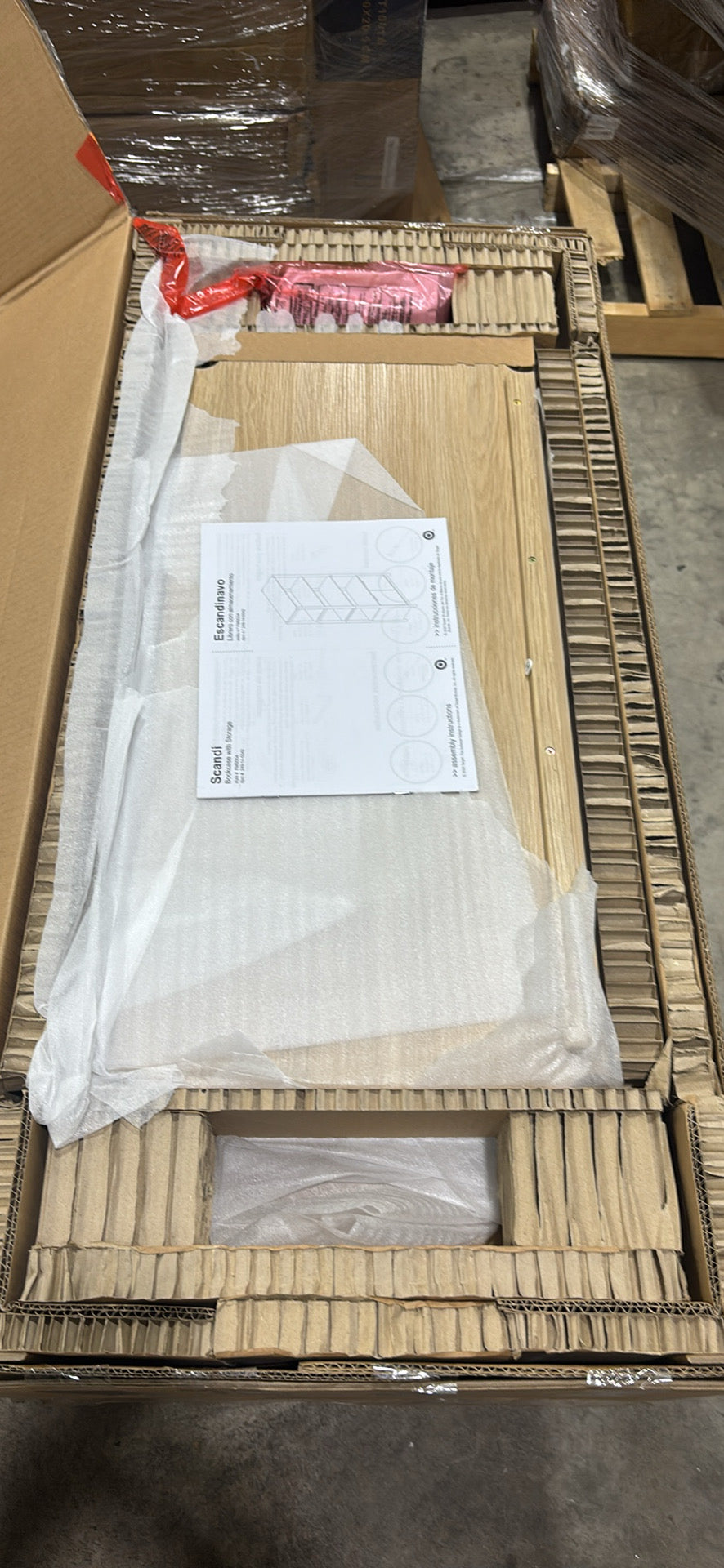 Brand New in Box 72.25" Scandi Bookcase with Three Shelves And Cabinet Storage Natural (#254)