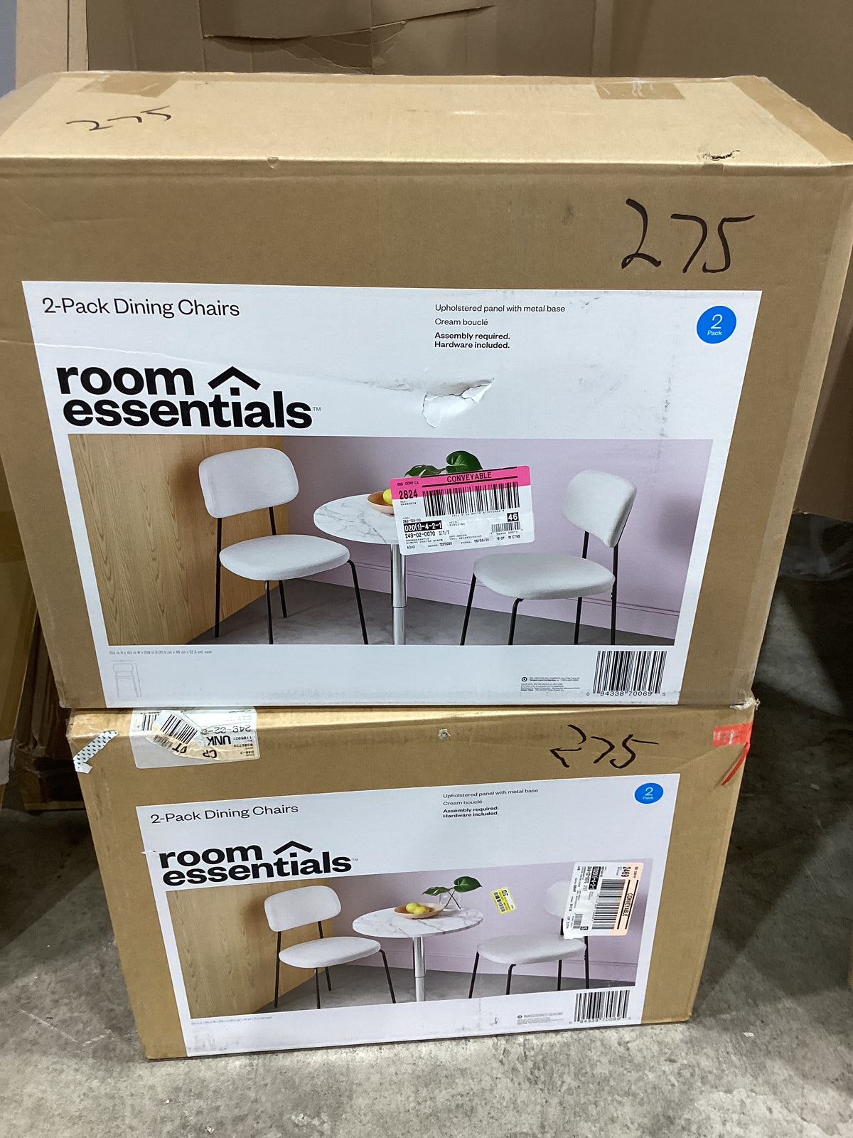 Brand New in Box Set of Four Upholstered w/ Metal Base Dining Chairs, Cream (#275)