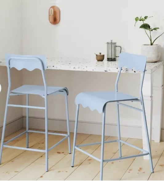 Brand New in Box Set of 2, 24" Wavy Metal Counter Height Barstool, Blue (Four Sets Available) (#266)