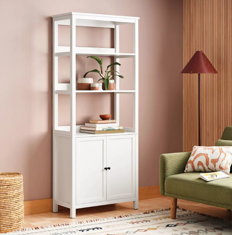 Brand New in Box 72" Bookcase Traditional With Three Open Shelves and Cabinet Classic White (#253)