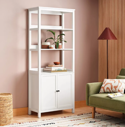 Brand New in Box 72" Bookcase Traditional With Three Open Shelves and Cabinet Classic White (#253)