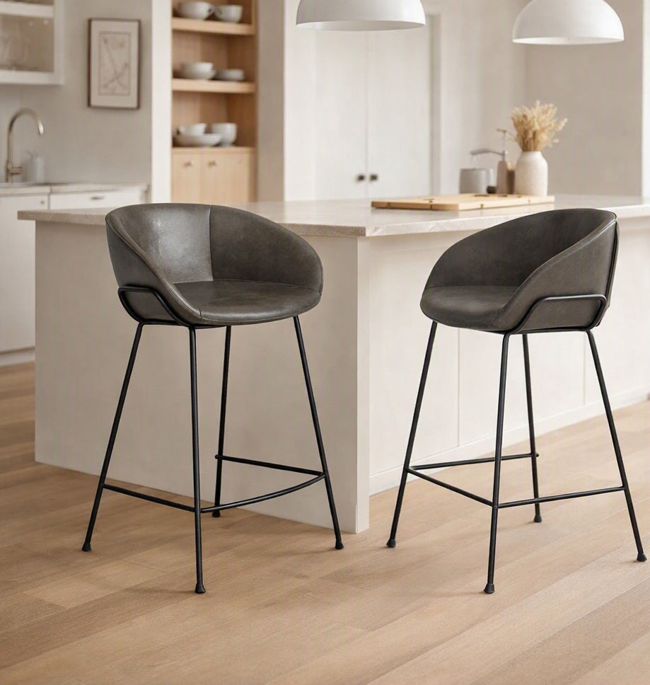 Brand New in Box Ardea Counter & Bar Stool, Vintage Dark Gray Faux Leather (Set of 2) (#297)