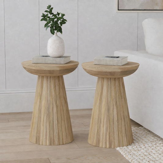 Brand New in Box Set of Two Aureo - Solid Wood - 14-Inch Round Side Tables (#220)