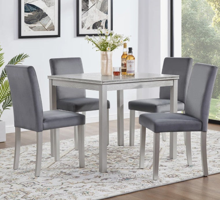 Brand New in Box Dining Chairs Set For 4, Gray Seat / Silver Legs (#303)