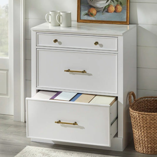 Brand New in Box Tavais 3-Drawer Accent Cabinet with Faux Marble Top (#279)
