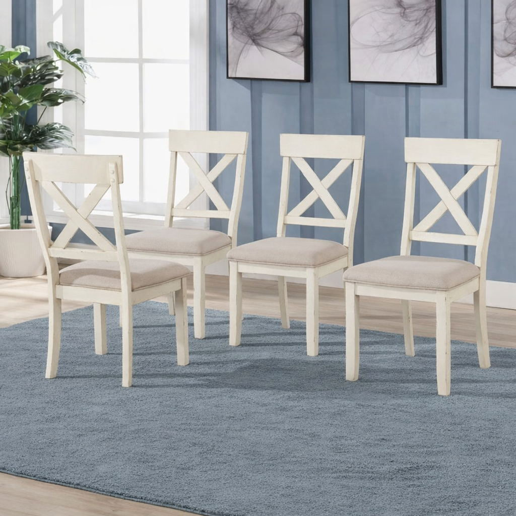 Brand New in Box Cierra Dining Chairs Antique White, Set of Four (#156)