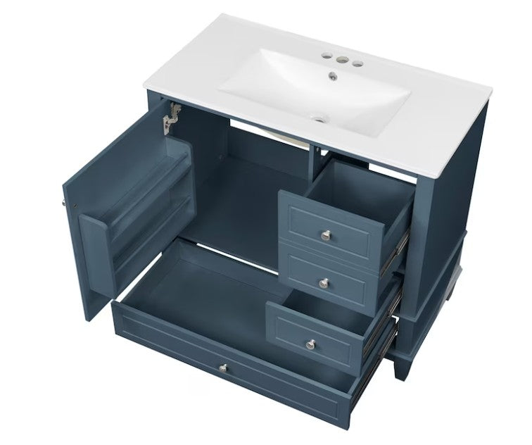Brand New in Box Freestanding Blue Gray 36-in Single Sink Bathroom Vanity, (#225)