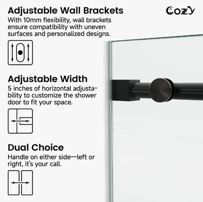 Brand New in Box 74-79" W X 76" H Frameless Single Sliding Shower Door, Matte Black (#293)