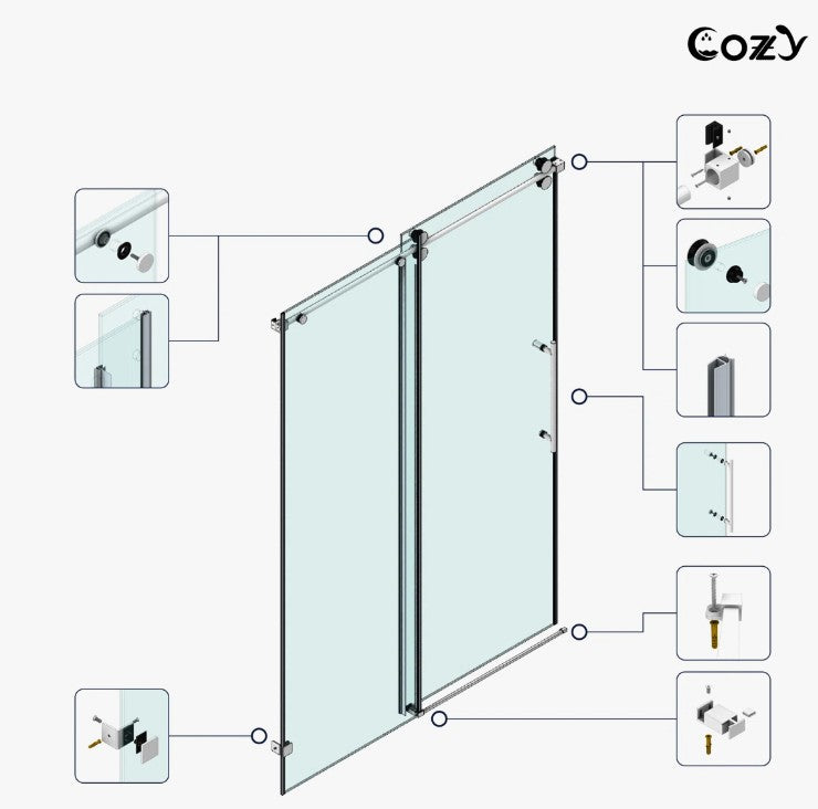 Brand New in Box 74-79" W X 76" H Frameless Single Sliding Shower Door, Matte Black (#293)