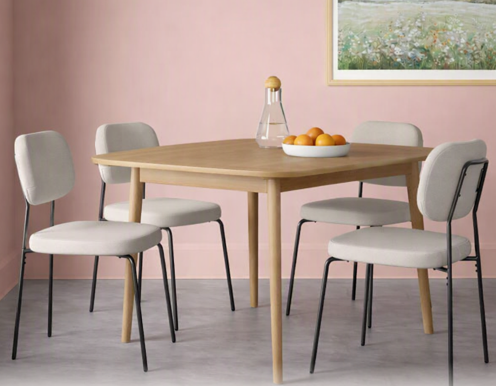 Brand New in Box Set of Four Upholstered w/ Metal Base Dining Chairs, Cream (#275)