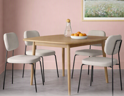 Brand New in Box Set of Four Upholstered w/ Metal Base Dining Chairs, Cream (#275)
