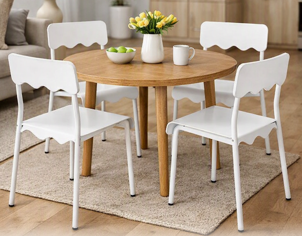 Brand New in Box Set of Four Wavy Metal Dining Chair White (#269)