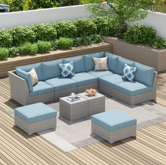 Brand New in Box 8 - Person Wicker / Rattan Outdoor Sectional with Cushions & Pillows (#171)