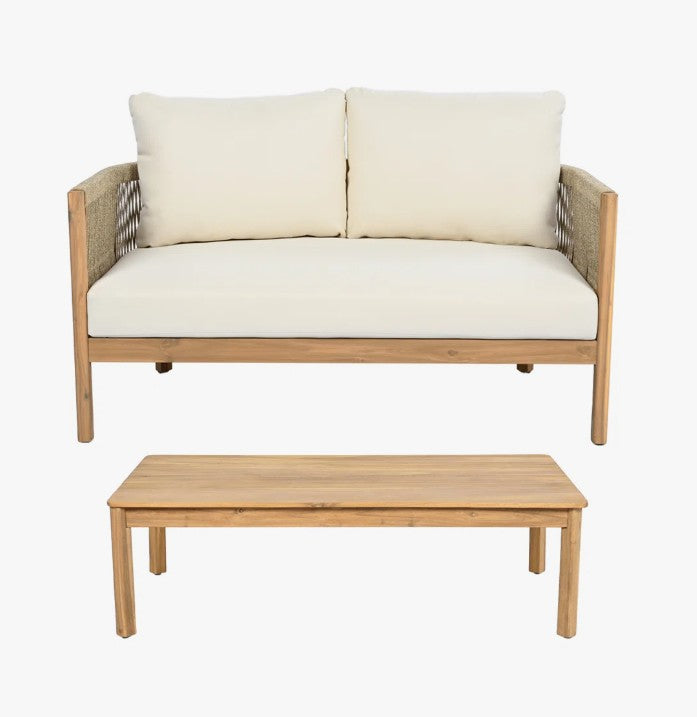 Brand New in Box Harrill Outdoor 2-Piece Conversation Set With Cushions Teak Beige (#216)