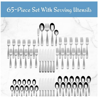 Brand New in Box Mikasa Satin Loft 65-Piece Flatware Set for 12, 18/10 Stainless Steel (#190)