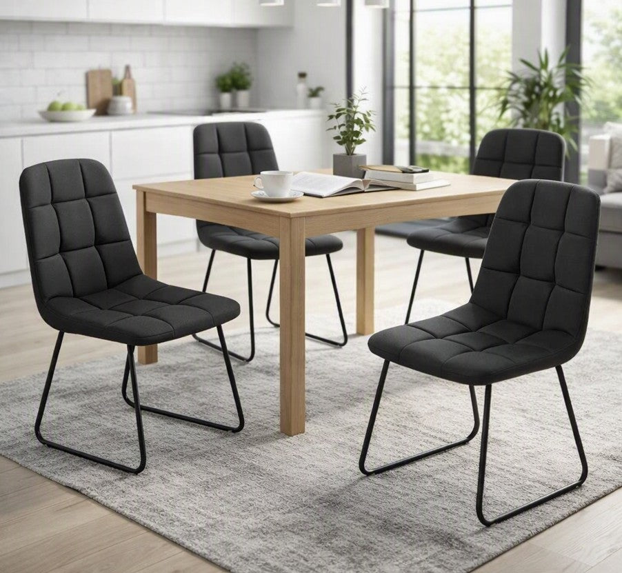 Brand New in Box Faux Leather Upholstered Dining Chairs w/ Metal Legs, Black (Set of 4) (#302)