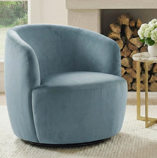 Brand New in Box 27" Wide Upholstered Velvet Small Swivel Barrel Accent Chair, Blue (#193)