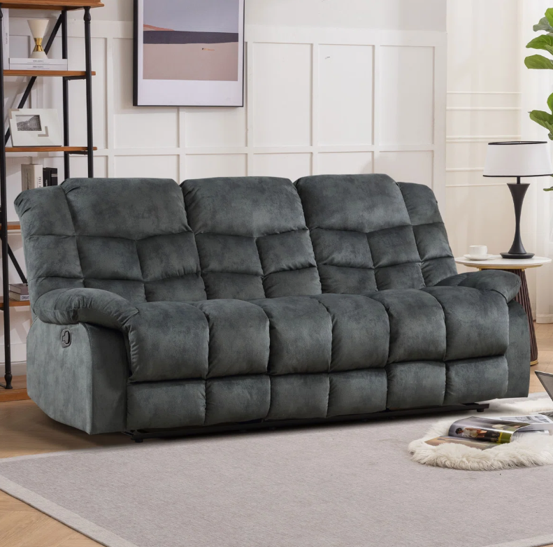 Brand New in Box Overstuffed Manual Reclining Sofa with Wide Backrest, Smoke Gray (#214)
