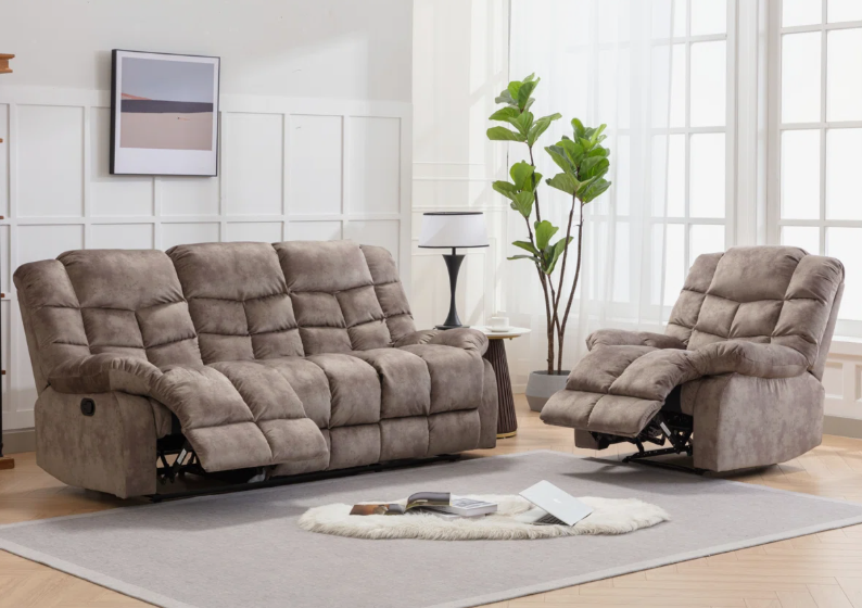 Brand New in Box 2 - Piece Overstuffed Soft Manual Reclining Living Room Set, Brown (#214)