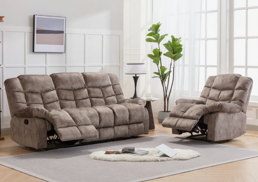 Brand New in Box 2 - Piece Overstuffed Soft Manual Reclining Living Room Set, Brown (#214)