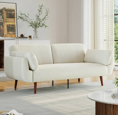 Brand New in Box Upholstered Beige Corduroy Convertible Sofa Bed, Futon Sleeper (#212)