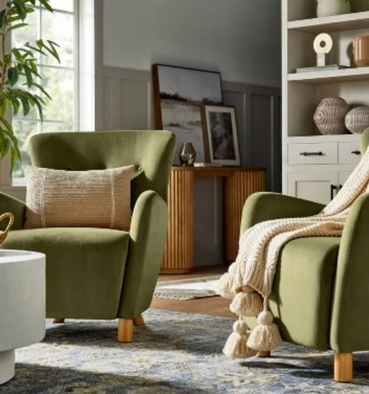 Brand New in Box Kessler Wingback Accent Chair Velvet, Olive (Four Available) (#251)