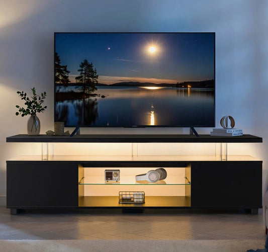 Brand New in Box Black TV Stand, LED TV Stand for Living Room, Entertainment Center with Storage (#210)