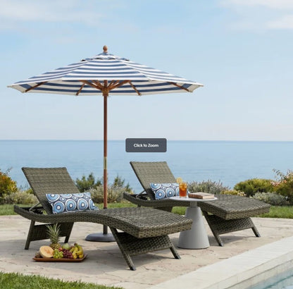 Brand New in Box Set of Two Ozellar All Weather Outdoor Wicker Chaise Lounge, Natural (#209)