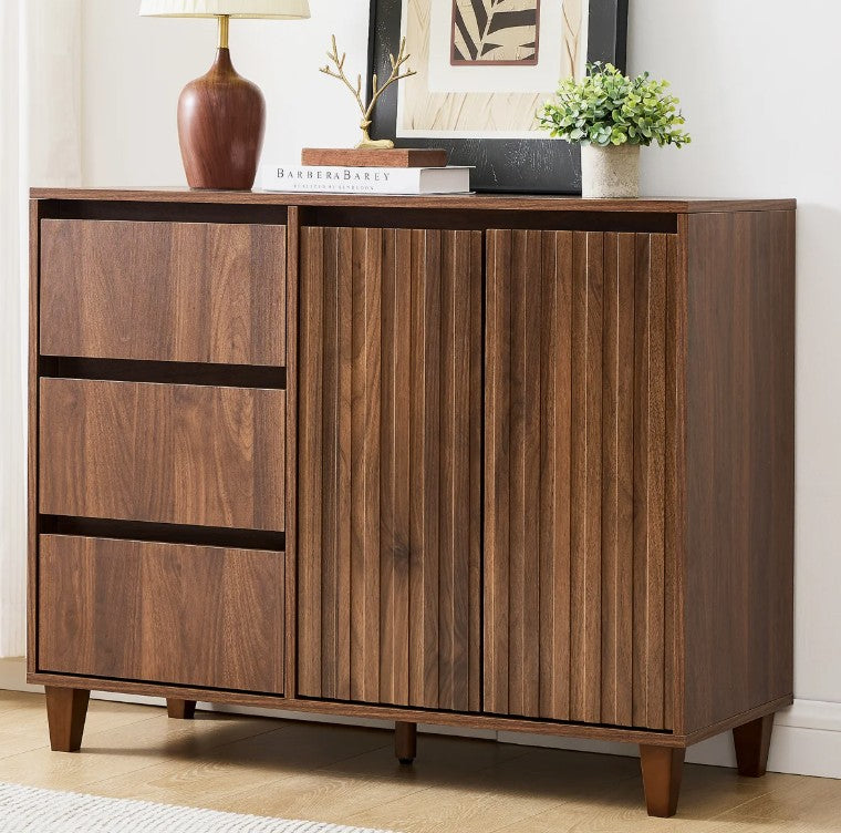 Brand New in Box Modern Style Sideboard with Adjustable Shelf & 3 Drawers, Brown (#290)