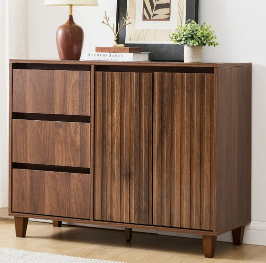 Brand New in Box Modern Style Sideboard with Adjustable Shelf & 3 Drawers, Brown (#290)