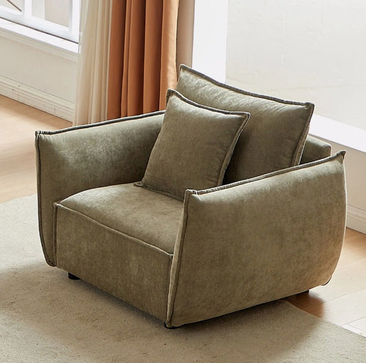 Brand New in Box 44" Accent Chair, Upholstered Modern Armchair with Throw Pillow, Light Green (#110)