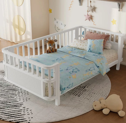 Brand New in Box Children’s Wooden Bed with Safety Rails – Low Kids Bed, Twin (#234)