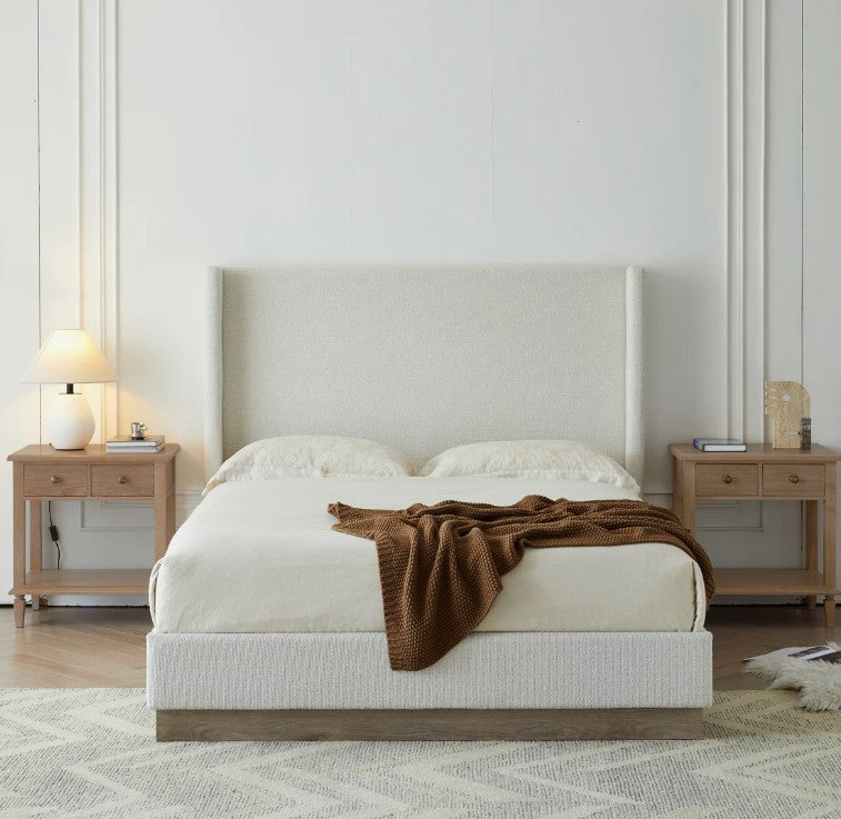 Brand New in Box Queen Size Hosford Upholstered Wingback Bed, Cream White Boucle (#286)
