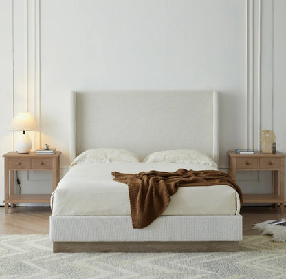 Brand New in Box Queen Size Hosford Upholstered Wingback Bed, Cream White Boucle (#286)