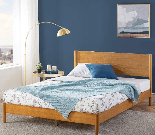 Brand New in Box Mid Century Wood Platform Bed Frame, Full, Natural (#292)