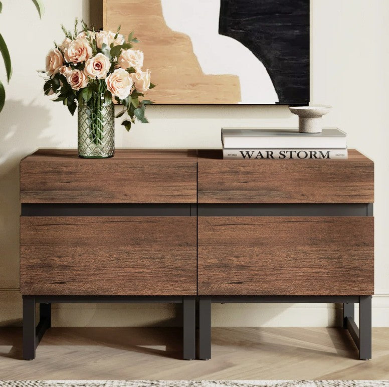 Brand New in Box 2 Pack Modern End Table With 2 Drawers, Brown (#111)
