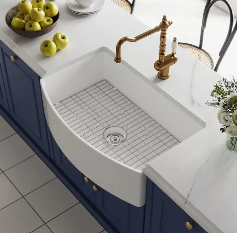 Brand New in Box DeerValley Fireclay 30” Single Basin Curved Farmhouse Kitchen Sink (#222)