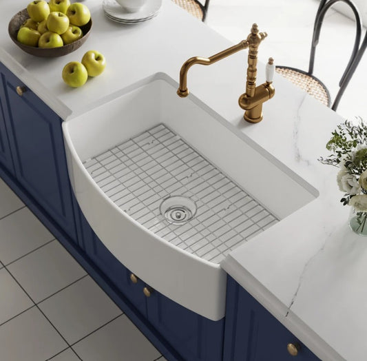 Brand New in Box DeerValley Fireclay 30” Single Basin Curved Farmhouse Kitchen Sink (#222)