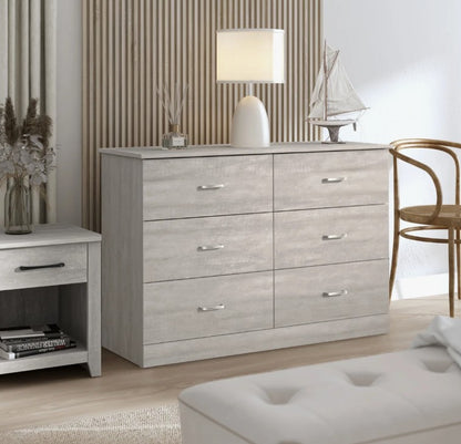 Brand New in Box 6-Drawer Double Dresser with Interlocking Drawers, Dusty Grey Oak (#285)