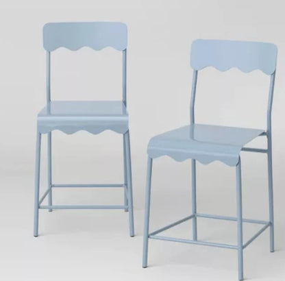 Brand New in Box Set of 2, 24" Wavy Metal Counter Height Barstool, Blue (Four Sets Available) (#266)