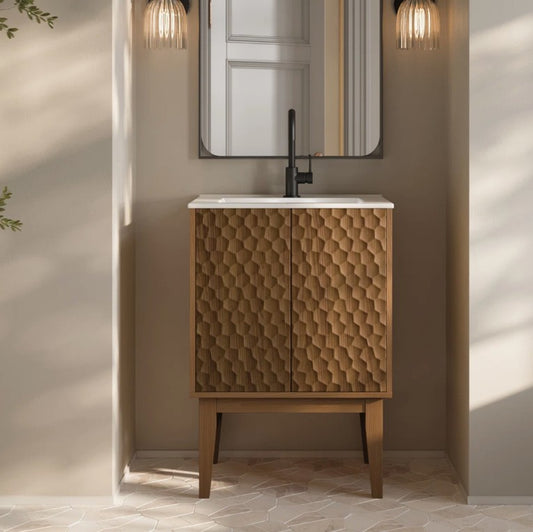 Brand New in Box Bosse 24" Freestanding Bathroom Vanity in Brown Oak with Sink Top (#117)