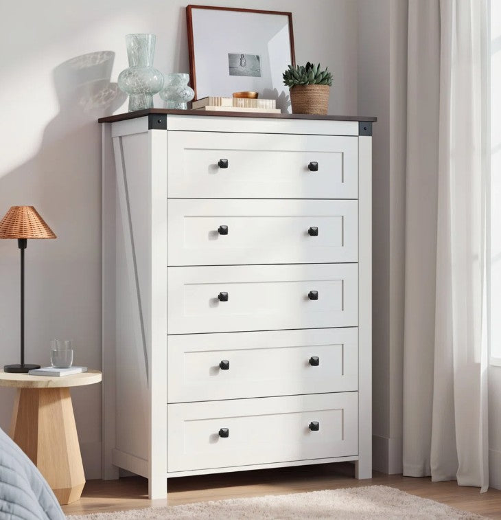 Brand New in Box 5-Drawer Farmhouse Dresser for Bedroom, White (#284)