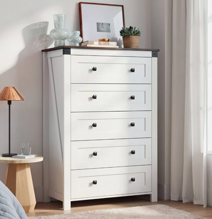 Brand New in Box 5-Drawer Farmhouse Dresser for Bedroom, White (#284)