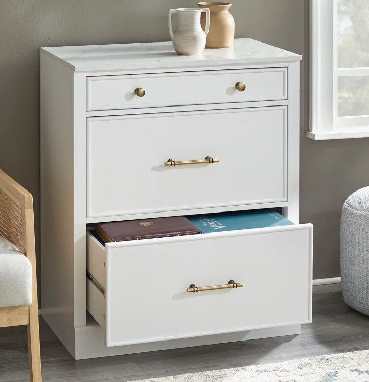 Brand New in Box Tavais 3-Drawer Accent Cabinet with Faux Marble Top (#279)