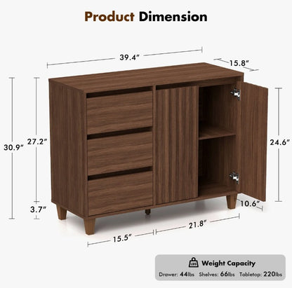 Brand New in Box Modern Style Sideboard with Adjustable Shelf & 3 Drawers, Brown (#290)