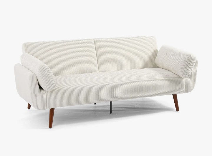 Brand New in Box Upholstered Beige Corduroy Convertible Sofa Bed, Futon Sleeper (#212)
