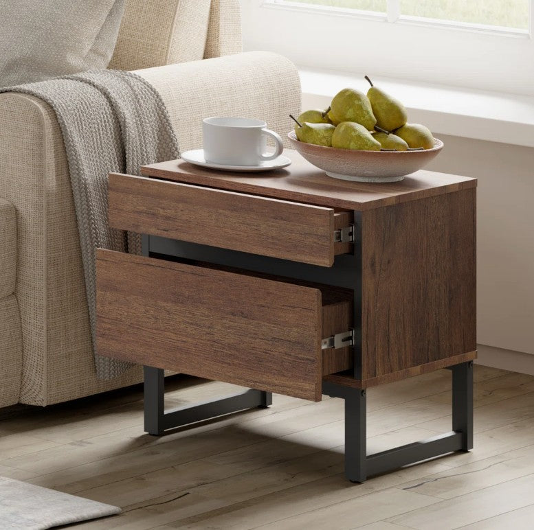 Brand New in Box 2 Pack Modern End Table With 2 Drawers, Brown (#111)